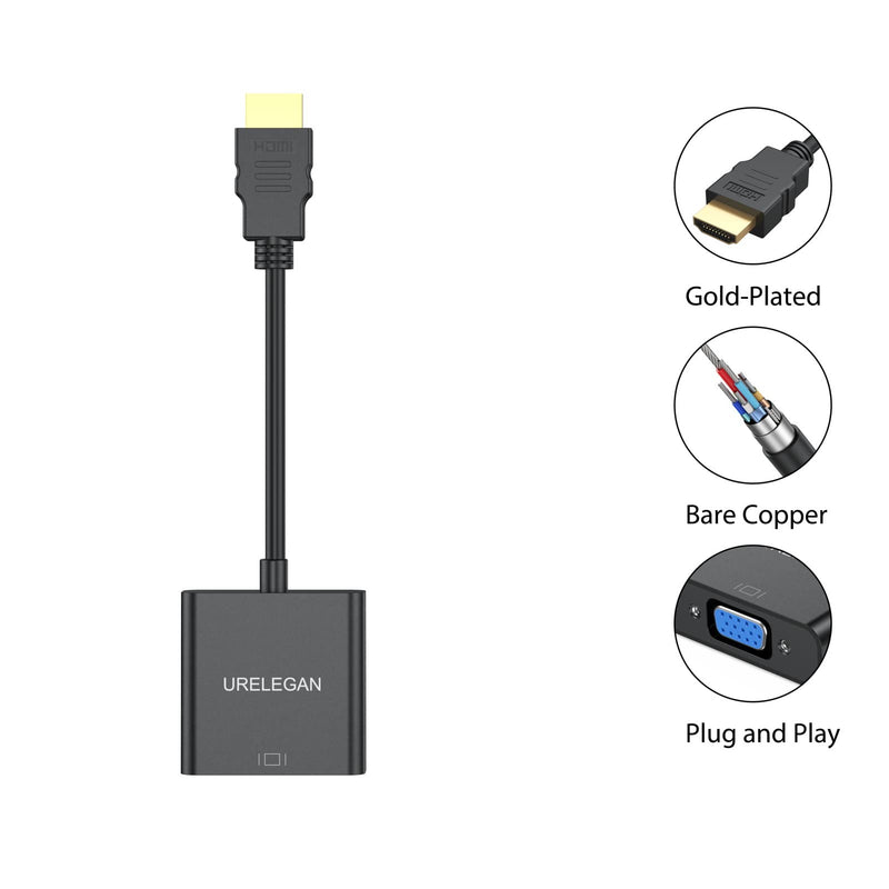  [AUSTRALIA] - HDMI to VGA, HDMI to VGA Adapter Cable (Male to Female) 1080P Gold-Plated Cord for Computer, Desktop, Laptop, PC, Monitor, Projector, HDTV, Chromebook, Raspberry Pi, Roku, Xbox and More 1 0.5FT