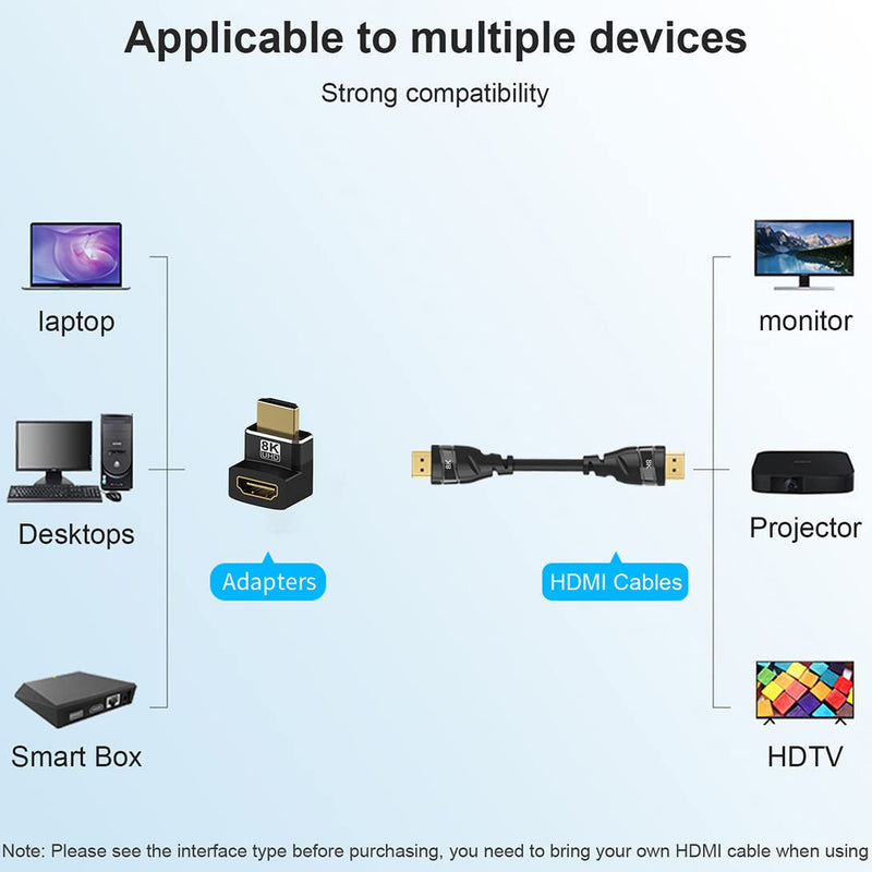  [AUSTRALIA] - Warmstor 8K HDMI Adapter 90 Degree and 270 Degree 2 Pack, HDMI 2.1 Right Angle Adapter Male to Female Gold Plated Support 8K@60Hz, 4K@120Hz, HDR, eARC for HDMI Cable HDTV Switch Laptop PS4 PS5 Xbox