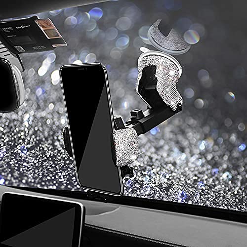  [AUSTRALIA] - LYCARESUN Bling Car Phone Holder, Shiny Crystal Rhinestone Phone Mount Stand for Women and Girls Gifts, Bling Car Accessories for Windshield Dashboard, Compatible for iPhone and Most Cellphones white