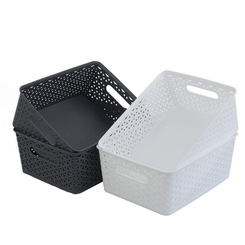  [AUSTRALIA] - Ponpong 8 Litre Plastic Woven Storage Basket, White and Deep Grey, 4 Packs White Deep Grey