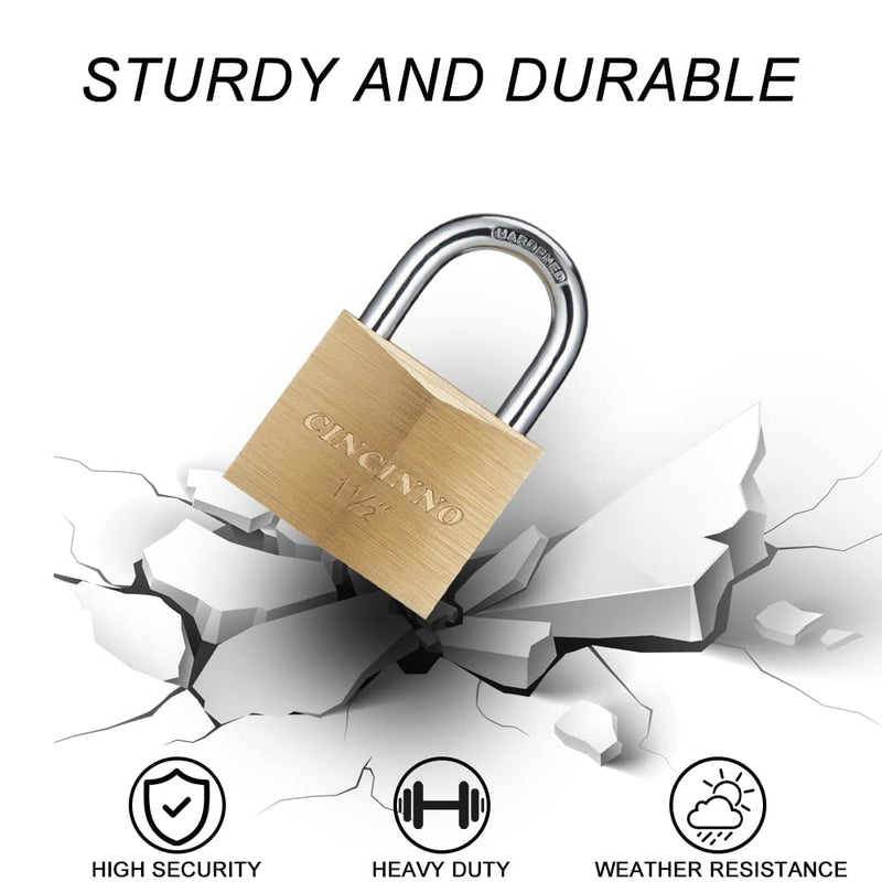  [AUSTRALIA] - CINCINNO Solid Brass Locks with Keys 4 Pack, Pad Lock with Wide Lock Body 1-9/16 in. (40 mm), Keyed Alike Padlocks for Sheds, Storage Unit School Gym Locker, Fence, Toolbox, Hasp Storage 40mm 4pack