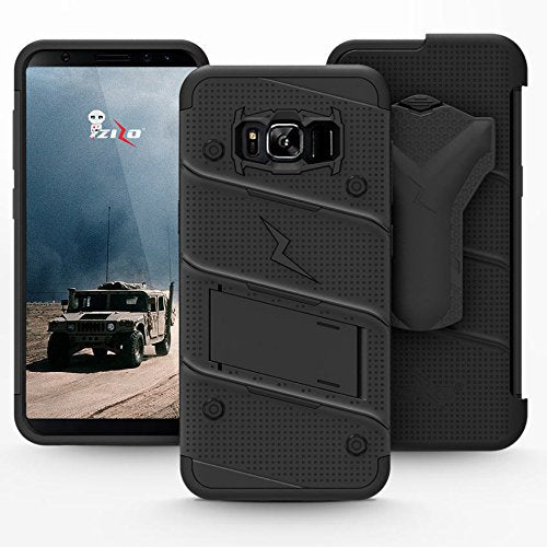 [AUSTRALIA] - Zizo Samsung Galaxy S8 Plus Case, Bolt Series with Screen Protector, Kickstand, Military Grade Drop Tested, Holster Belt Clip Black/Black