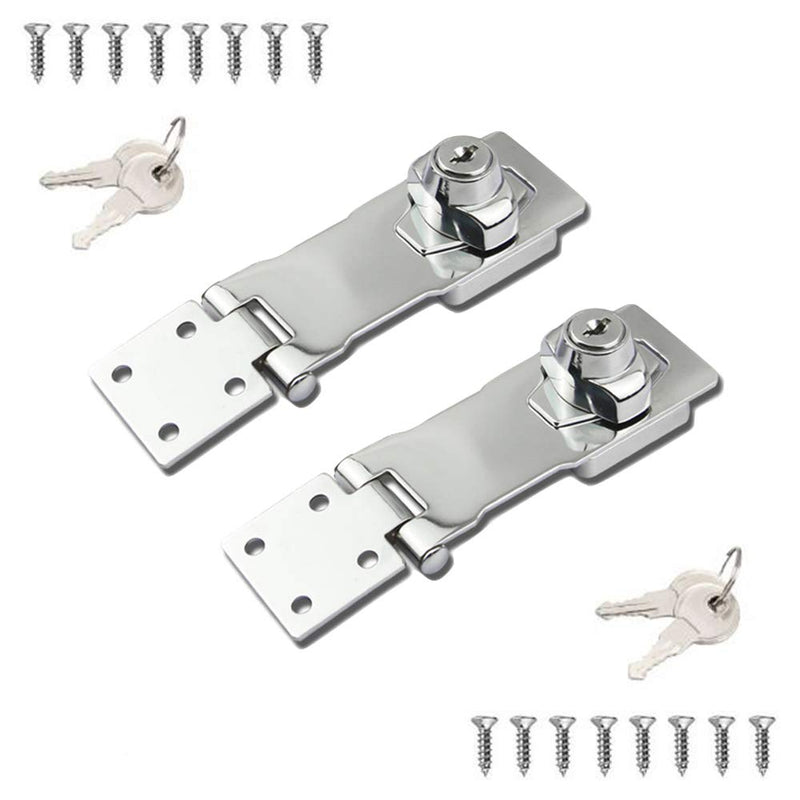  [AUSTRALIA] - 2 Packs Keyed Hasp Locks Twist Knob Keyed Locking Hasp for Small Doors, Cabinets and More,Stainless Steel Steel, Hasp Lock Catch Latch Safety Lock Door Lock with Keys (4inch, Silver) 4inch