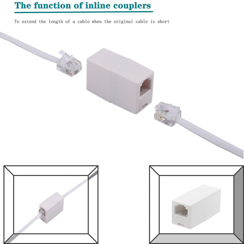  [AUSTRALIA] - Phone Extension Cord50Ft, Phone Cord ，Telephone Cable with Standard RJ11Plug and 2 in-Line Couplers and 20 Cable Clip Holders, White (White, 50 Feet)