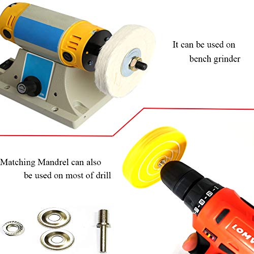  [AUSTRALIA] - SCOTTCHEN 3 Inch Ultra fine Cotton 1 Treated Yellow Cotton 1 Fine Cotton 1 Buffing Polishing Wheel 2/5 inch Arbor Hole for Mini Bench Grinder with one 1/4" Shank for Drill 3pcs