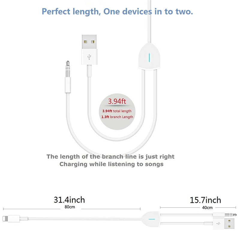  [AUSTRALIA] - [Upgraded] Aux Cord for iPhone, Lightning to 3.5mm Aux Cord 2in1 Audio Charging Cable Compatible with iPhone 13 12 11 XS XR X iPad All iOS Version, Supports Car Stereo/Speakers/Headphone 3.94Ft White