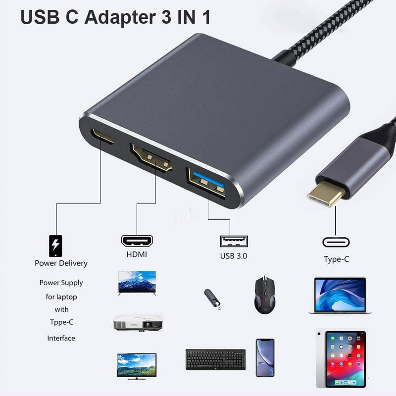  [AUSTRALIA] - USB C to HDMI Adapter, QCEs USB-C Digital AV Multiport Adapter, HDMI 4K Video USB 3.0 100W Fast Charging Hub Compatible with MacBook Pro/Air iPad iMac 2021, Samsung Dex Galaxy S20/S10 Note 20/10 Grey