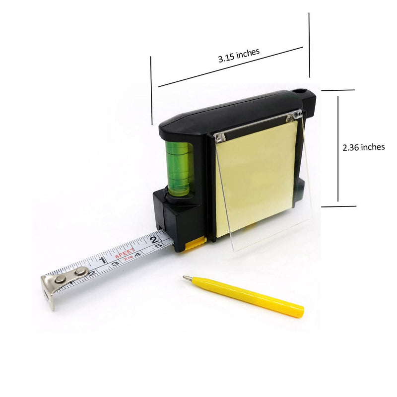  [AUSTRALIA] - Multi-functional Tape Measure, Self Lock Measuring Tape with Spirit Level, Sticky Note and Pen, 2 Meters / 6 Feet Measuring Tape with Lock