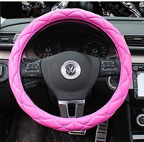  [AUSTRALIA] - Follicomfy Comfort Leather Auto Car Steering Wheel Wrap Cover,Anti Slip Universal 15 Inch,Pink A2-Pink