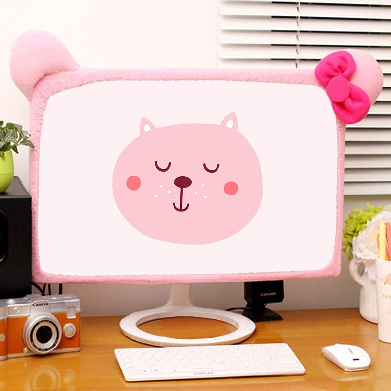 LINXTAR 20''-29'' Computer Monitor Cover with Cat Ear Design Furry Kawaii Pink Monitor Dust Cover Elastic Dustproof for PC Tablet TV Large - LeoForward Australia