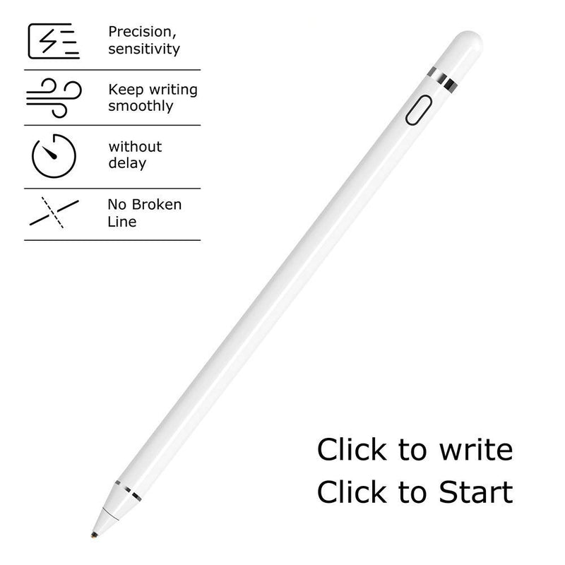 DOGAIN Active Stylus Pen for Android,iOS, iPad/iPad 2/New iPad 3/iPad4/iPad Pro/iPad Mini/iPad Mini 2/3 /4 and Most Tablet,1.5mm Fine Point Rechargeable Digital Stylus Pen（White） - LeoForward Australia