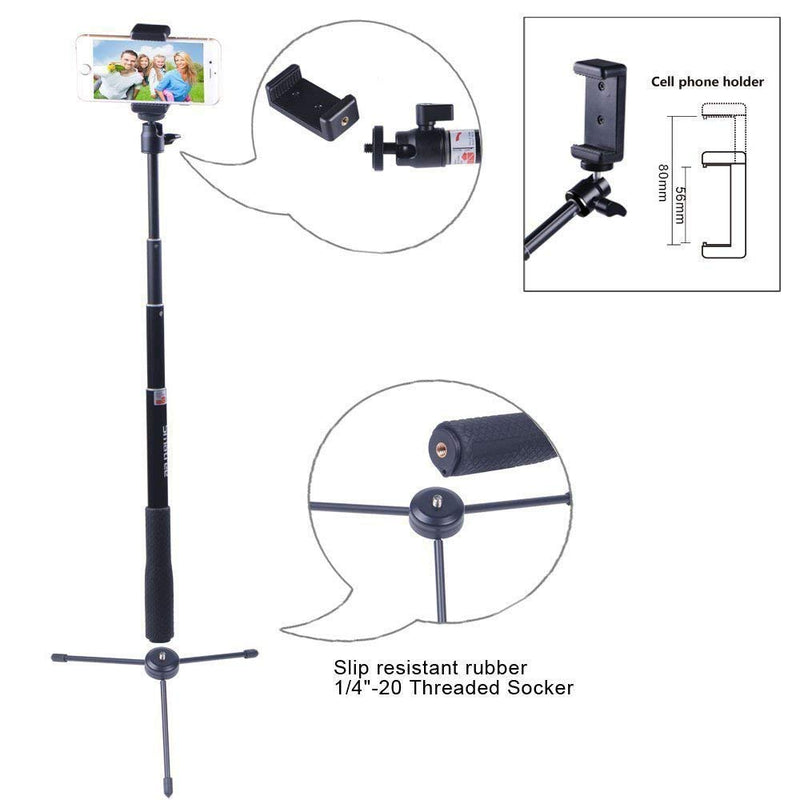  [AUSTRALIA] - Smatree Q3 Telescoping Selfie Stick with Tripod Stand Compatible for Insta360, GoPro Hero 11/10/9/8/7/6/5/4/3+/3/Max/Session/GOPRO Hero 2018/AKASO/OSMO Action Camera/DJI Pocket 2/SJCAM/and Cell Phone 36.6 Inch Selfie stick