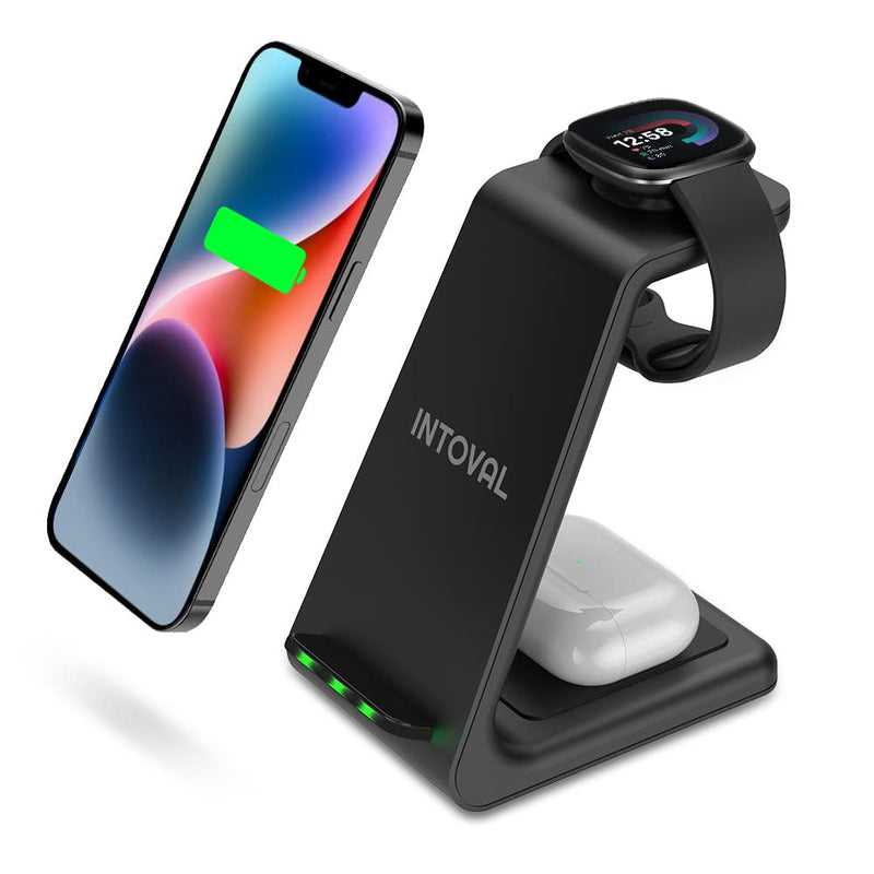  [AUSTRALIA] - 2022 Intoval 3in1 Charger for Fitbit Sense 2/1 Versa 4/3, iPhones, Samsung Galaxy Note and S, Airpods Pro 2/1, Galaxy Buds +/Live and Other Wireless Charging Phones or Earbuds(V3,Black) Black