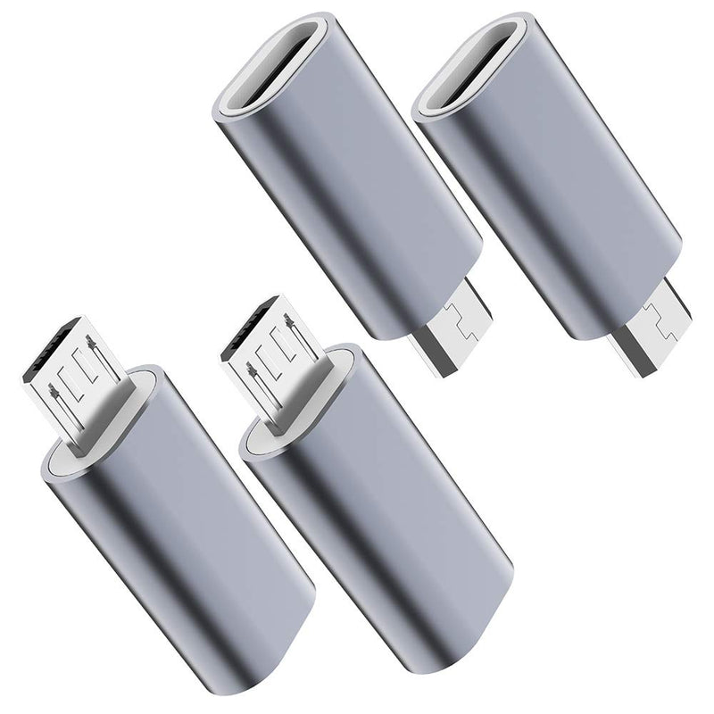  [AUSTRALIA] - JXMOX USB C to Micro USB Adapter, (4-Pack) Type C Female to Micro USB Male Convert Connector Support Charge Data Sync Compatible with Samsung Galaxy S7 S7 Edge, Nexus 5 6 and Micro USB Devices(Grey) Grey