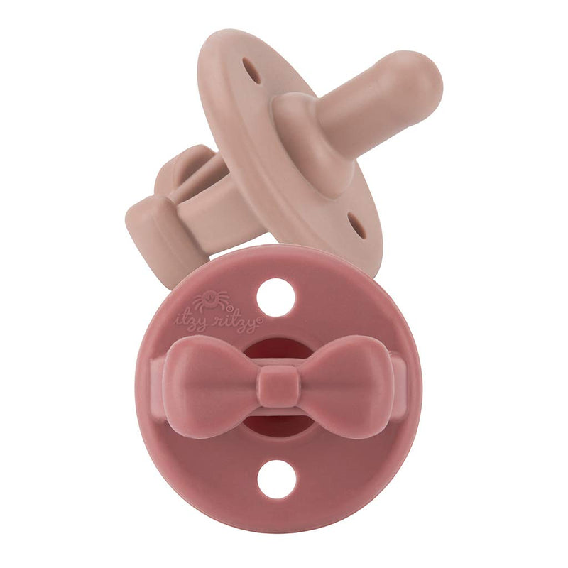 Itzy Ritzy Sweetie Soother Pacifier Set of 2 - Silicone Newborn Pacifiers with Collapsible Handle & Two Air Holes for Added Safety; Set of 2 in Clay & Rosewood, Ages Newborn & Up - LeoForward Australia
