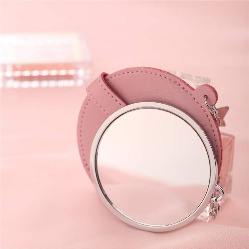 MILESI Cherry Blossom Mini Round Makeup Mirror with Leather Holster Gift for Women (Pink) Pink - LeoForward Australia