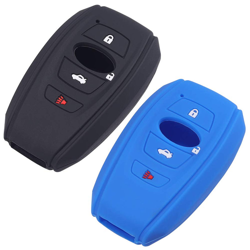 Lcyam Remote Key Fob Cover Silicone Rubber Case Compatible with 2018 2019 2020 Subaru Outback Ascent Crosstrek Forester legacy Impreza WRX Keyless Entry Systems (2Pcs, Black Blue) - LeoForward Australia