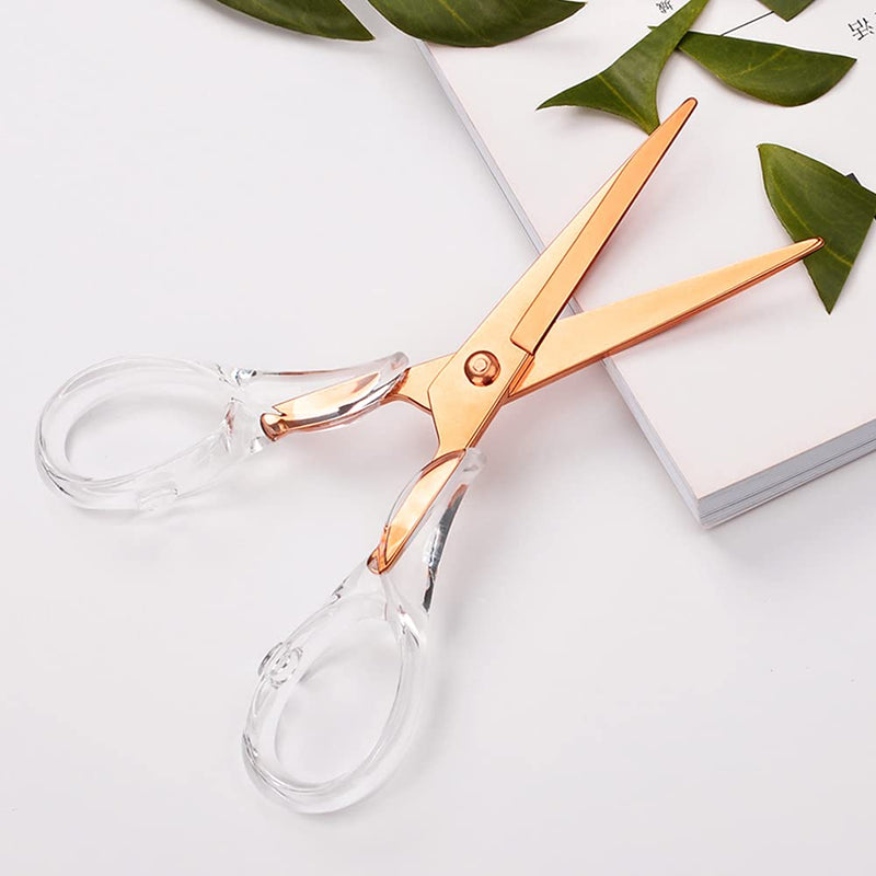  [AUSTRALIA] - Acrylic Scissors,Multipurpose Stylish Scissors, Stainless Steel Scissors with Clear Acrylic Handle, Stationery Paper Cutting Tool for Office, Home, School (Rosegold)