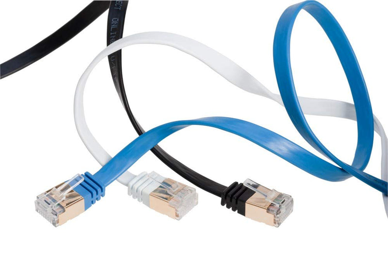  [AUSTRALIA] - 50FT U/FTP Flat Design CAT 7 Gold Plated Shielded Ethernet RJ45 Cable 10 Gigabit Ethernet Network Patch Cord (50FT, White) 50FT White Flat