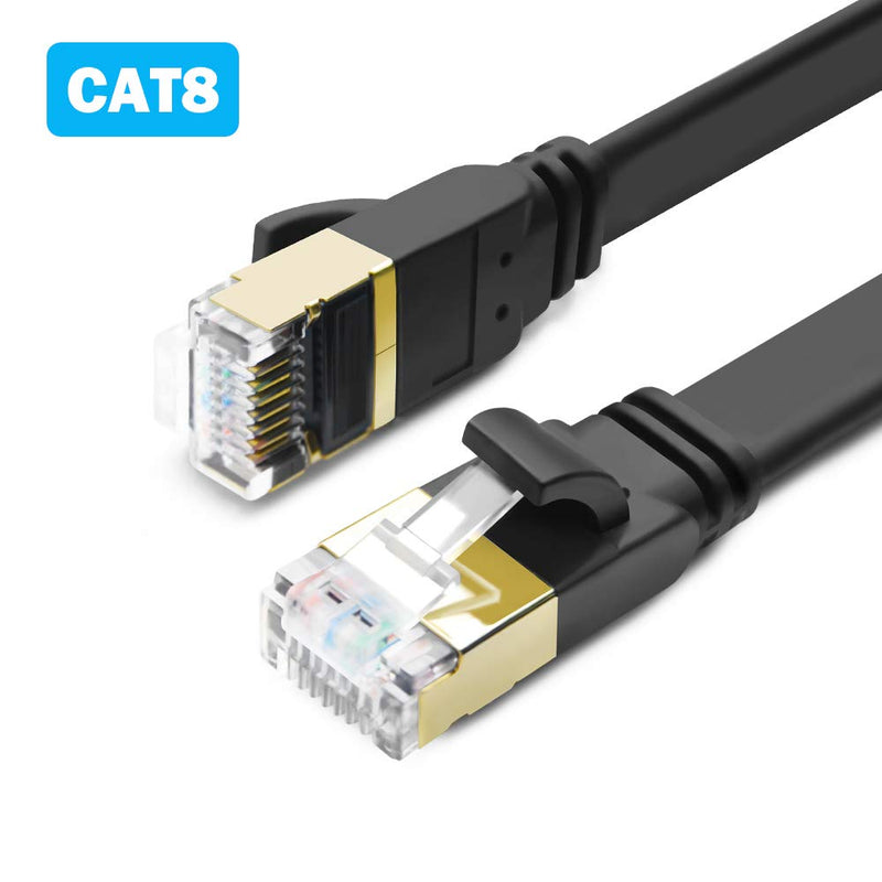  [AUSTRALIA] - CAT 8 Ethernet Cable, 10ft 3 Pack High Speed 40Gbps 2000MHz 26AWG Flat SFTP Internet Network LAN CAT8 Cable with Gold Plated RJ45 for Gaming, Router, Modem, Laptop, PS5, PS4, PC (10ft/3 Pack/Black) 3 Pack Black