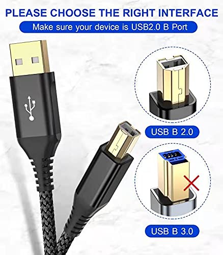  [AUSTRALIA] - sweguard Printer Cable 10ft, USB 2.0 Printer Cable USB-A to USB-B Cable, High Speed Nylon Braided Scanner Printer Cord for HP Canon Dell Epson Brother Lexmark Xerox Samsung Piano DAC & More-Black black