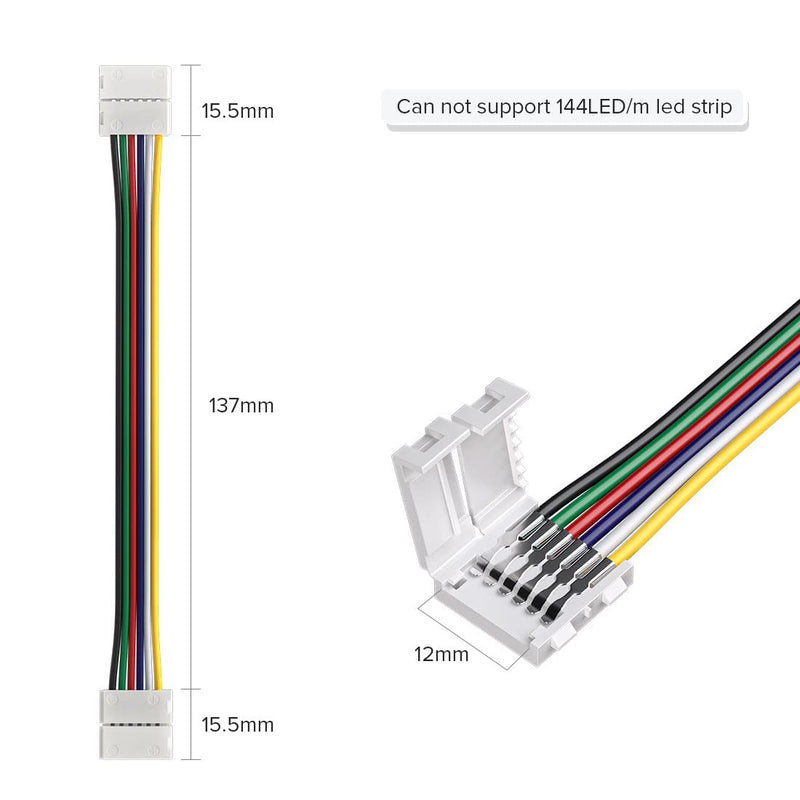 [AUSTRALIA] - BTF-LIGHTING 5PCS 6Pin 12mm Wide Dual End with 15cm Long Cable LED Strip Solderless DIY Connector Adapter Conductor for RGBCCT RGBWW LED Flexible Strip Light