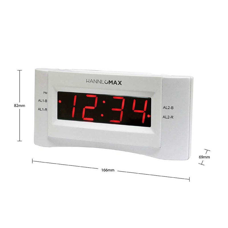 HANNLOMAX HX-136CR Alarm Clock Radio, PLL FM Radio, Dual Alarm. 0.9 inches Red LED Display, USB Port for 1A Charging (White) - LeoForward Australia