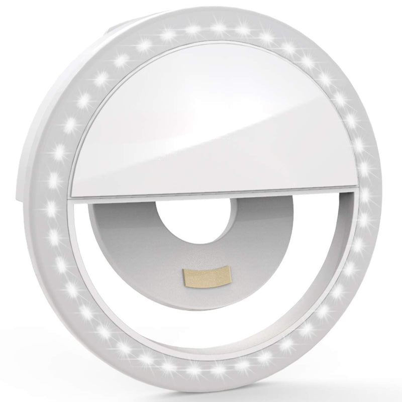 Auxiwa Clip on Selfie Ring Light [Rechargeable Battery] with 36 LED for Smart Phone Camera Round Shape, White - LeoForward Australia