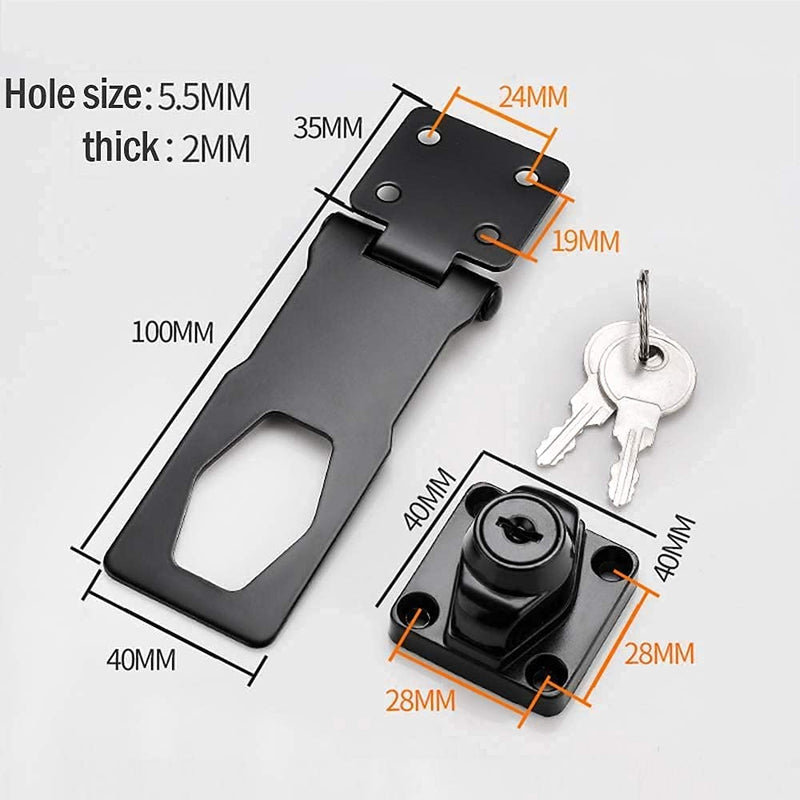  [AUSTRALIA] - 2 Pieces of 4-inch Key Lock hasp Lock, Cabinet knob Lock, Twisted Button Key Lock hasp with Key, Screws with Different Keys, Suitable for Small Doors, Cabinet Black