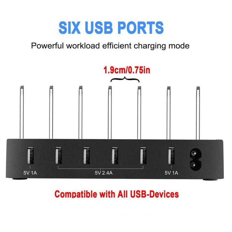  [AUSTRALIA] - COSOOS Power Supplies, USB Charging Station for iPhone 14,Charger Station with 5 Short lPhone Charger Cables,1 Type-C,1 Micro Cable, iWatch Stand,6-Port Charging Station for Multiple Devices Black