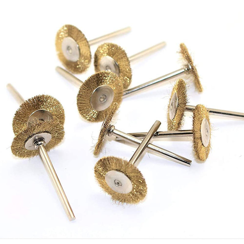  [AUSTRALIA] - NGe 10Pcs 25mm(1 inch) Brass Wire Wheel Brushes, with 1/8 inch Shank for Cleaning Polishing Descaling Burring