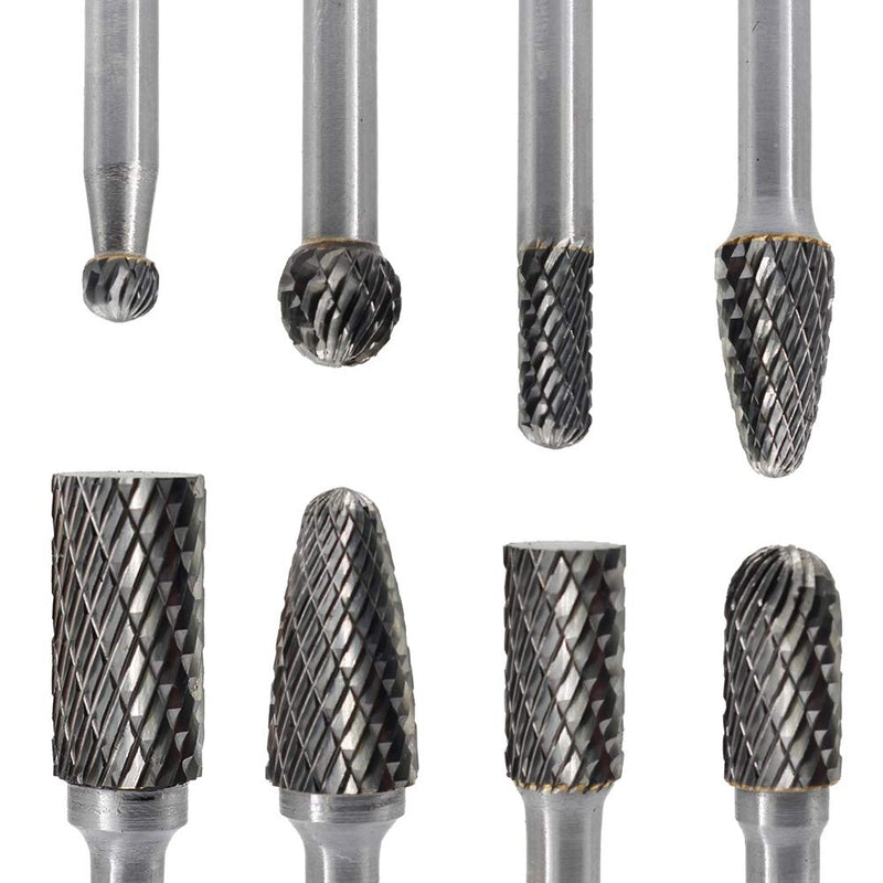 Carbide Burr Set JESTUOUS 1/4 Inch Shank Diameter Double Cut Edge Rotary Files Metal Grinding Polishing Carving Tool Drill Bits for Die Grinder Kits,8pcs - LeoForward Australia
