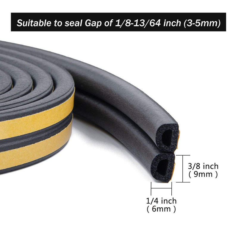  [AUSTRALIA] - CloudBuyer Keeping Fun Indoor Weather Stripping,Self Adhesive Foam Window Seal Strip for Doors and Windows Weatherstrip Gap Blocker,7/20-Inch x 6/25-Inch x 8-Feet, (Black) Black