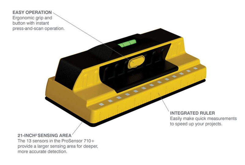 Franklin Sensors FS710PROProSensor 710+ Professional Stud Finder with Built-in Bubble Level & Ruler,Yellow - LeoForward Australia