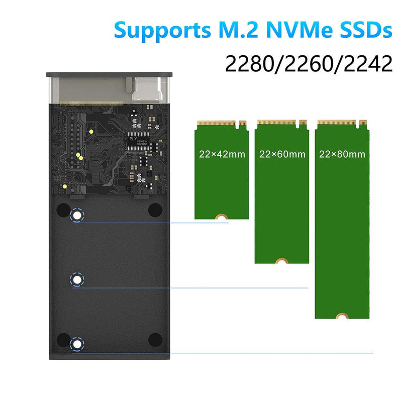  [AUSTRALIA] - M.2 NVME SSD Enclosure Adapter Tool-Free, USB C 3.1 Gen 2 10Gbps to NVME PCIe M-Key(B+M Key) Solid State Drive External Enclosure Support UASP Trim for SSD Size 2242/2260/2280 JMS583 NVMe Protocol