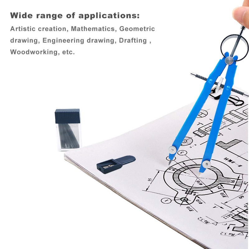 ZLKSKER Lockable All Metal Bow Compass with Pencil Sharpener & 15 Lead Refills, Anti-Rust Geometry Compass for Drafting, School, Woodworking - LeoForward Australia