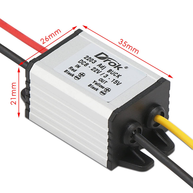 DROK - 90010 Waterproof DC Buck Converter Voltage Regulator 8-22V to 1-15V 5V 12V 3A Adjustable Output Power Supply Transformer - LeoForward Australia