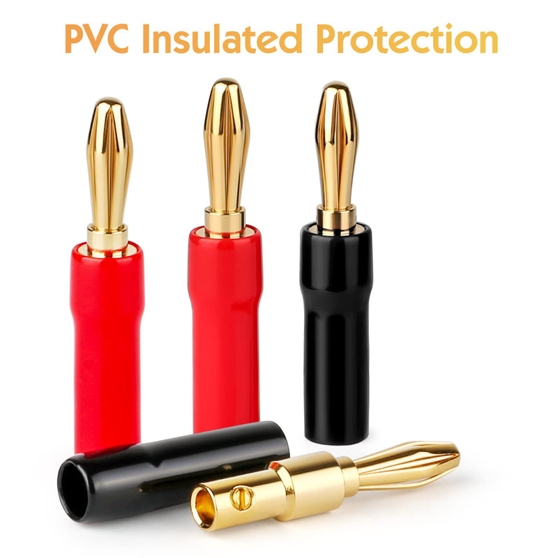  [AUSTRALIA] - 12 Pairs-Banana Plugs for Speaker Wire,24K Gold Plated Connectors,PVC Insulated,Support 12 AWG to 20 AWG Wires