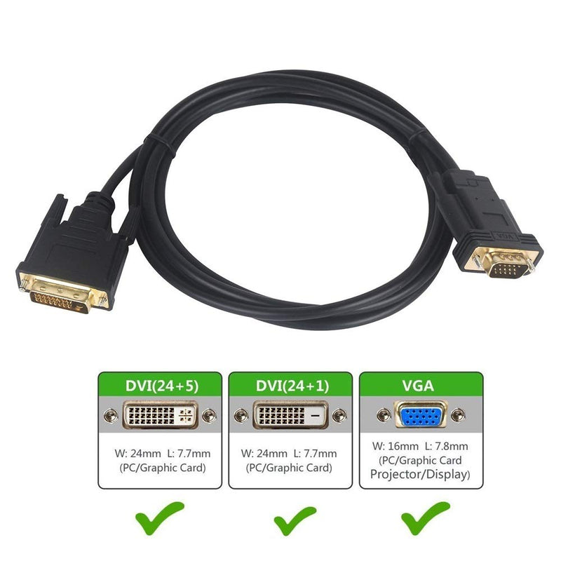 ConnBull DVI to VGA Cable, Active DVI D 24+1 to VGA 15Pin Male to Male Adapter Cable 6.6ft, Black - LeoForward Australia