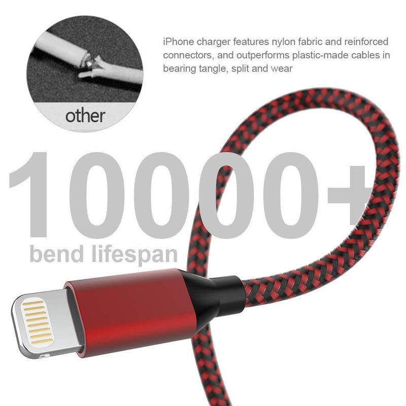 iPhone Charger [MFi Certified] Cable HOVAMP 5Pack[6/6/6/6/6FT] Nylon Braided Fast Compatible iPhone 12Pro/12/11Pro Max and More-Black&Red - LeoForward Australia