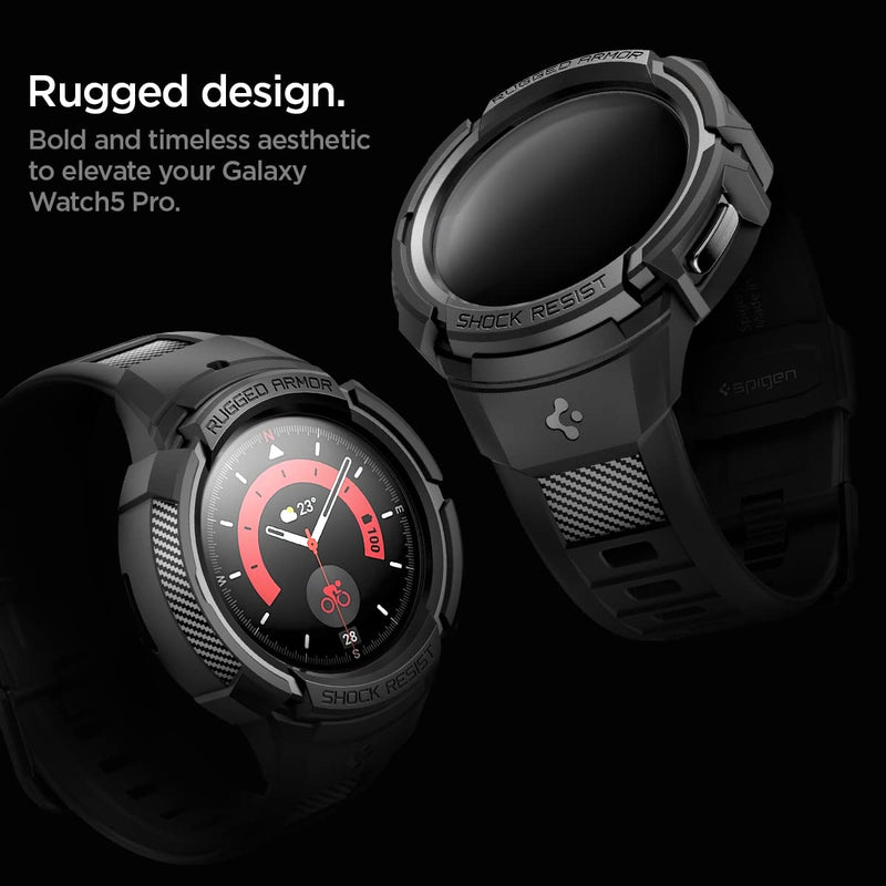  [AUSTRALIA] - Spigen Rugged Armor Pro Designed for Samsung Galaxy Watch5 Pro Band with Case Protector 45mm (2022) - Black