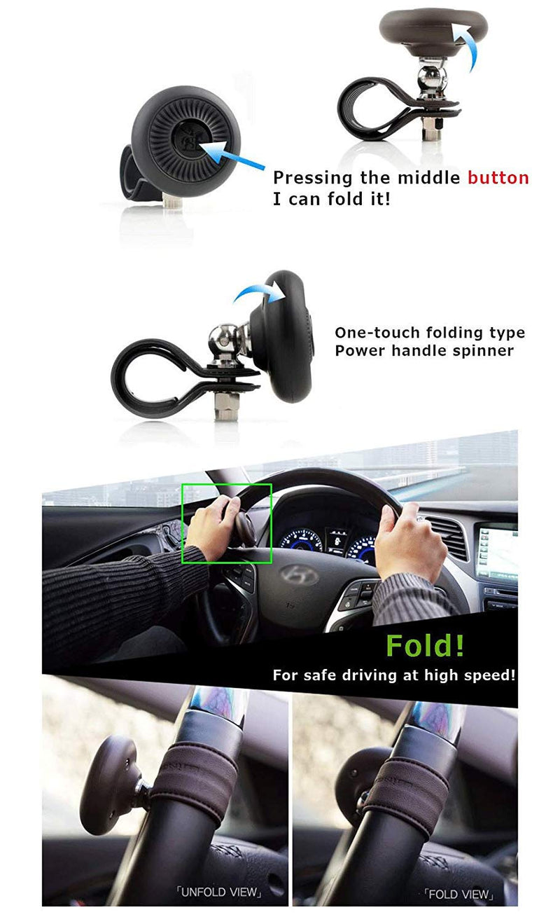  [AUSTRALIA] - APROFAMILY Folding Type Power Handle Knob Power Handle Spinner Car Steering Wheel Vehicle (Black) Black