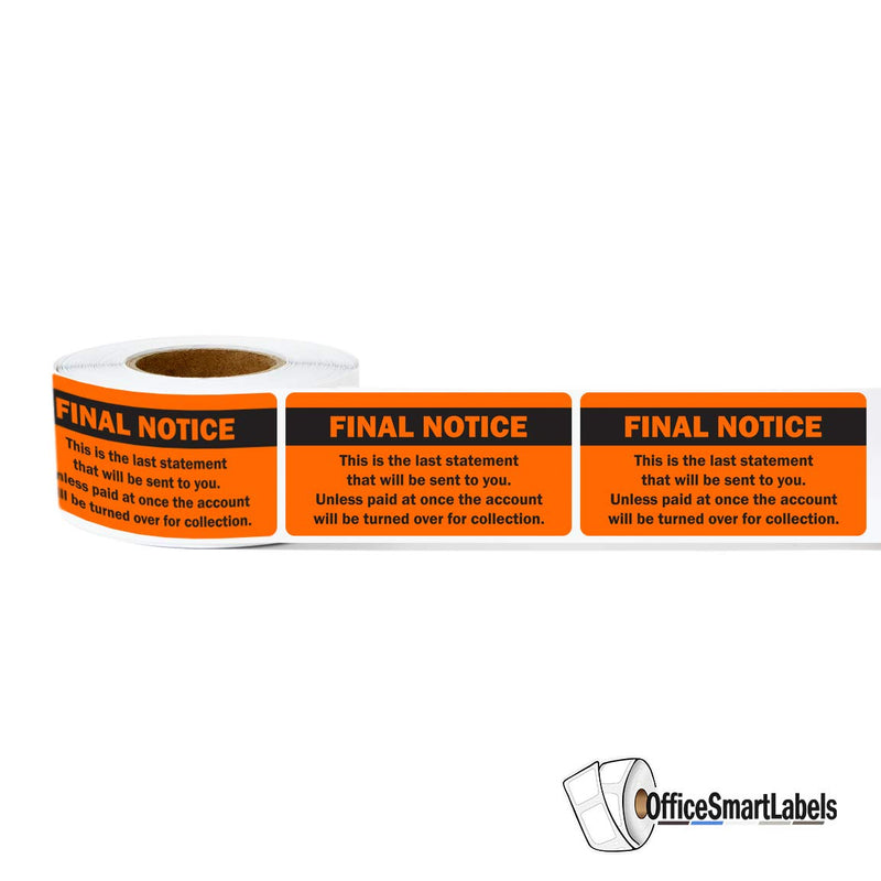 600 Labels - Final Notice Stickers for Billing, Collections, Final Notices & Accounting (2.25 x 1 inch, Orange, 2 Rolls) Final Notice (2 X 1) - LeoForward Australia