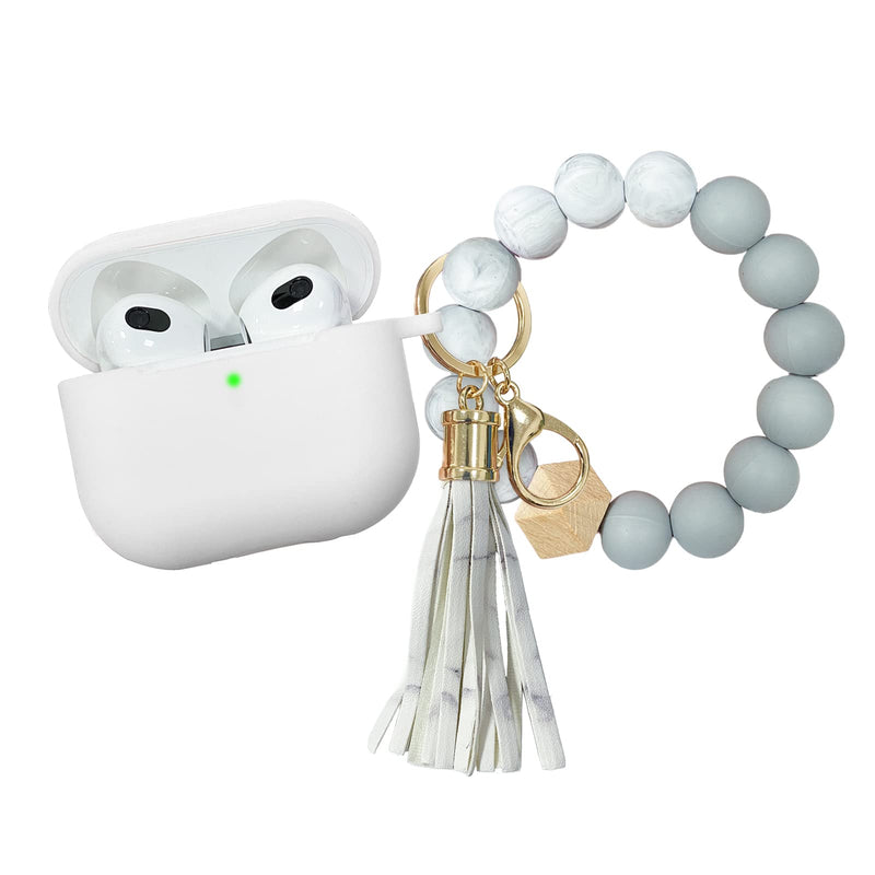  [AUSTRALIA] - AIIEKZ Cute Airpod 3 Case Cover with Beaded Bracelet Keychain, Soft Silicone Protective Case for AirPod 3rd Generation Case 2021 for Women and Girls (White) White
