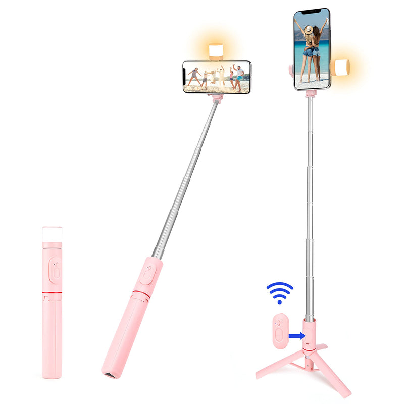  [AUSTRALIA] - MQOUNY Selfie Stick,Aluminum Alloy Extendable Tripod with 360 Rotation Ring Light,Travel Phone Tripod with Wireless Remote Shutter Compatible with iPhone 13 12 11 pro Xs Max Xr X 8 7 6 (Pink) Pink