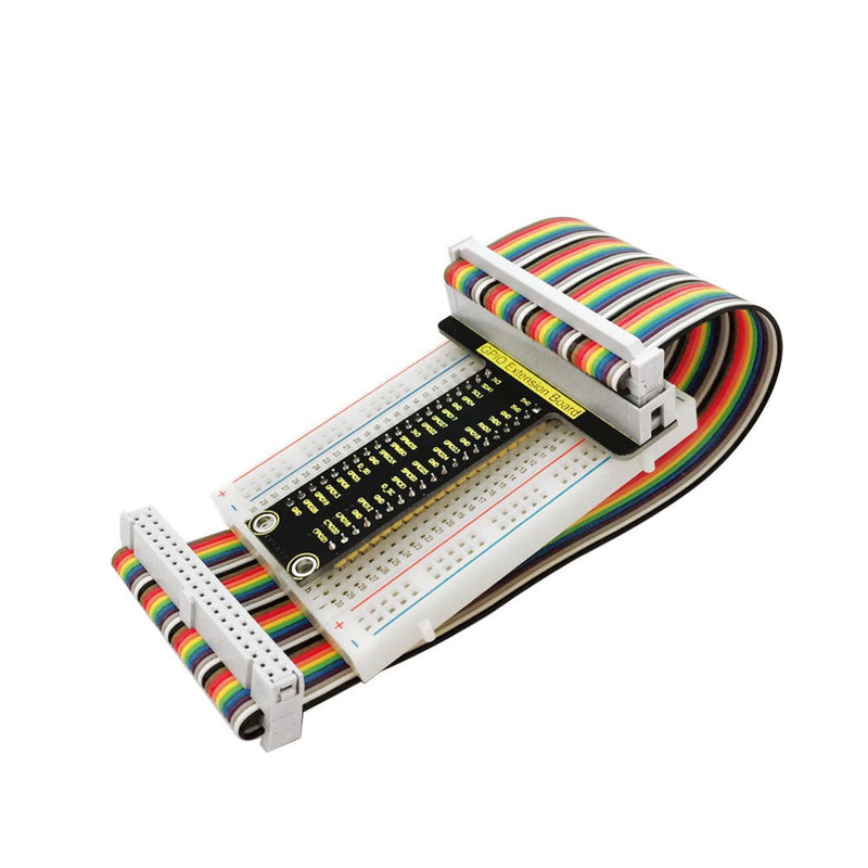  [AUSTRALIA] - KEYESTUDIO GPIO Breakout Kit for Raspberry Pi - Assembled Pi Breakout + Rainbow Ribbon Cable + 400 Tie Points Solderless Breadboard
