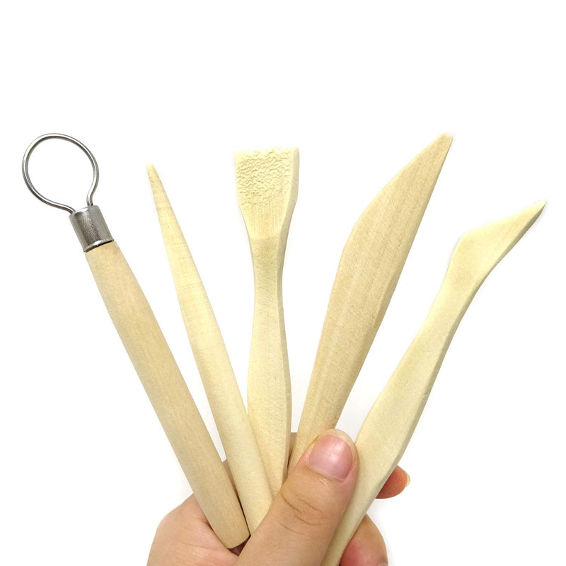  [AUSTRALIA] - Honbay 5-Piece Wooden Mini Modeling Tools Clay Sculpture Tools for Cutting, Carving and Smoothing