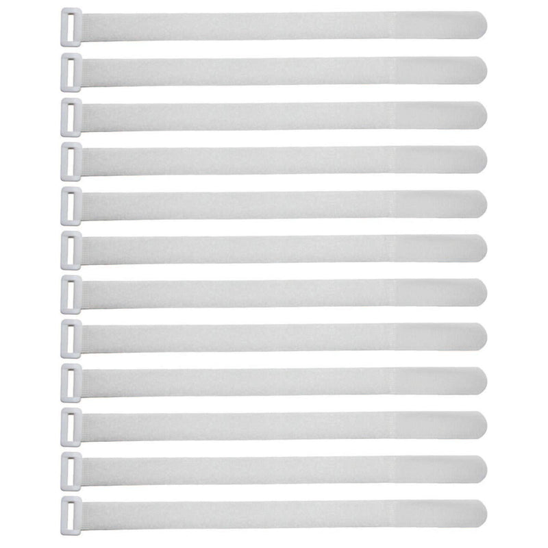  [AUSTRALIA] - Reusable Cinch Straps 1" x 12" - 12 Pack, Multipurpose Quality Hook and Loop Securing Straps (White) - Plus 2 Free Bonus Reusable Cable Ties 1" x 12" White