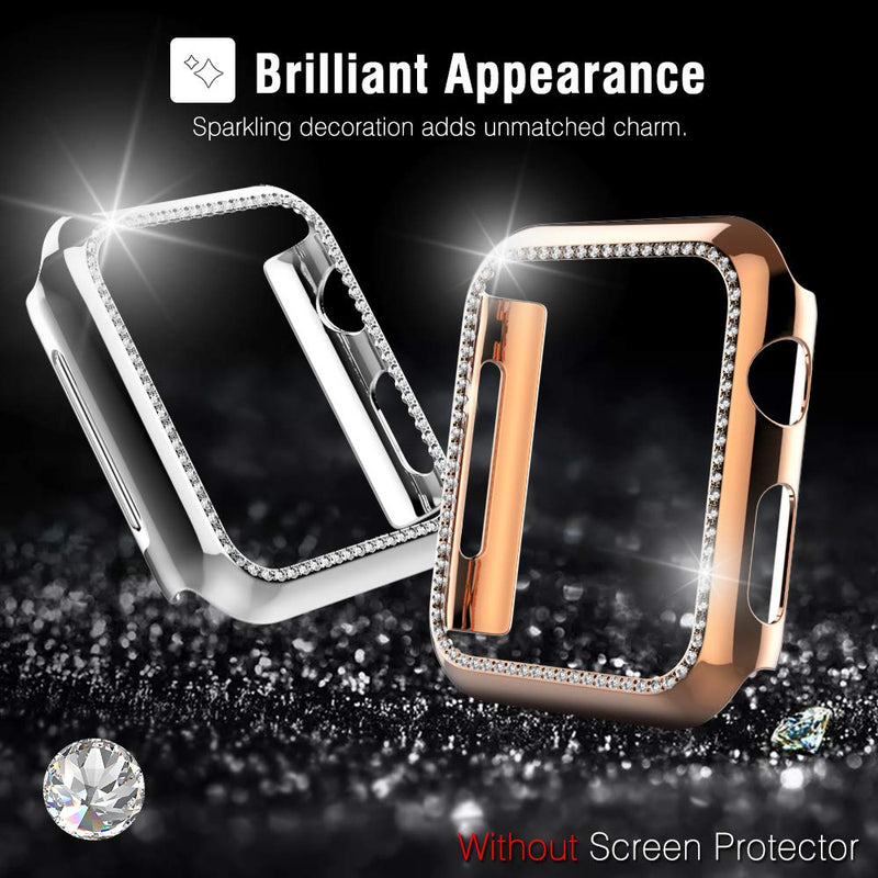 MoKo 2-Pack Protector Case Compatible with Watch 40mm Series 5/4, Bling Crystal Diamonds Plate iWatch Case Full Cover Bumper Protective Frame Cover Decoration Accessory - Rose Gold & Silver Rose Gold + Silver - LeoForward Australia