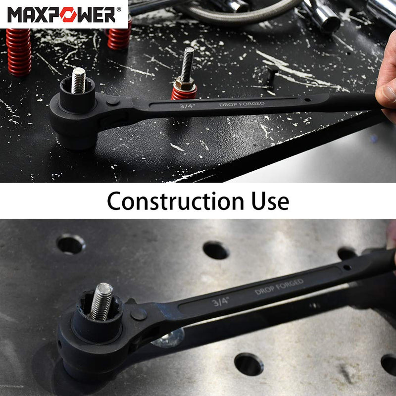  [AUSTRALIA] - MAXPOWER 2 Pieces Spud Ratchet Set, 3/4 Inch x 7/8 Inch Dual Socket Spud Ratchet, 17mm x 19mm Metric Spud Ratchet Scaffold Wrench